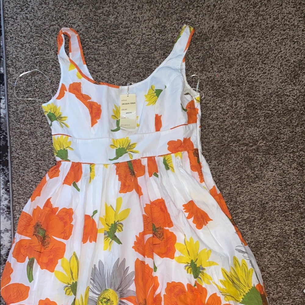 Floral  Dress in White, Orange, and Yellow
